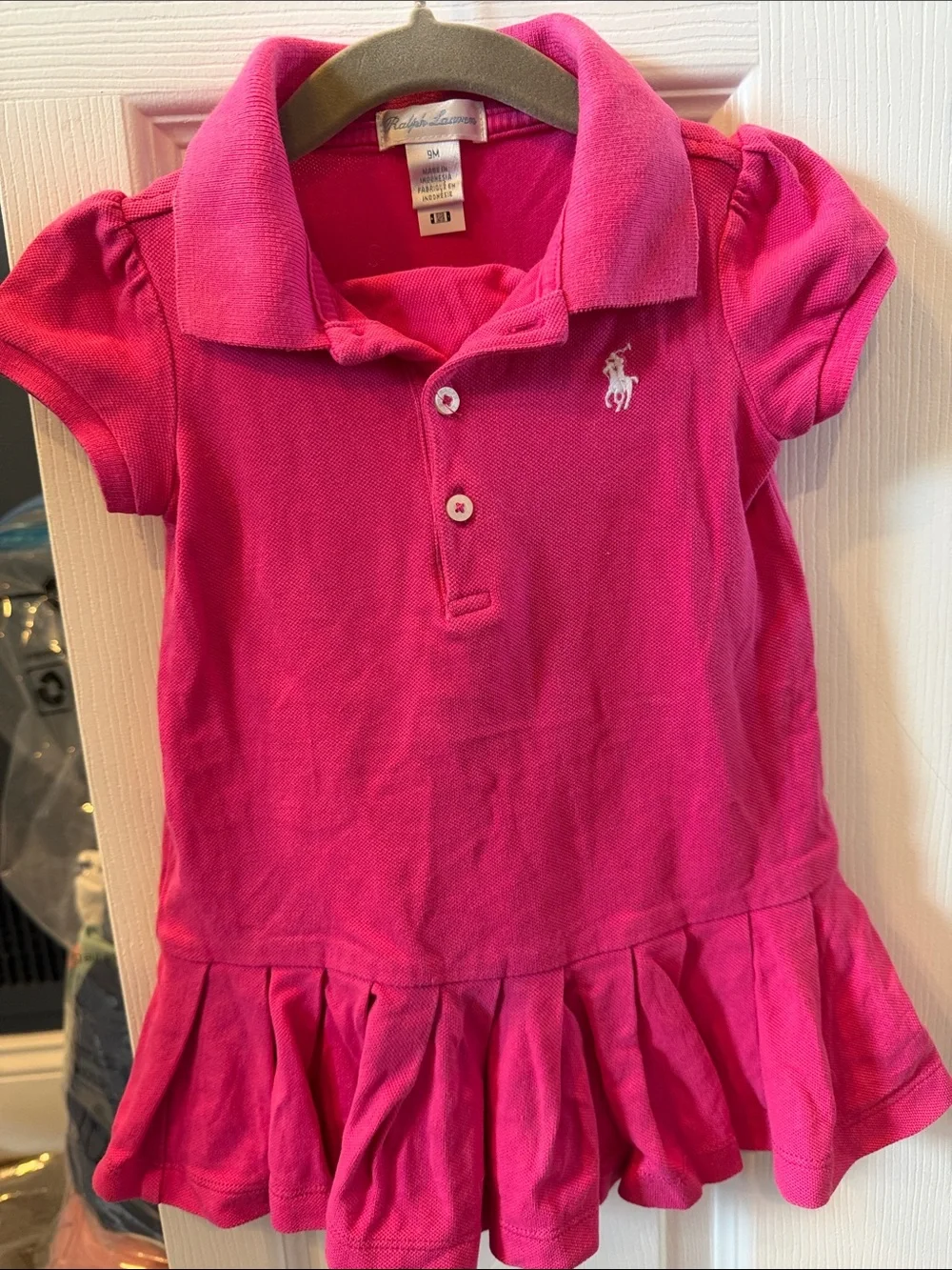 Ralph Lauren Baby Girl Pink Polo Dress 9M Pleated